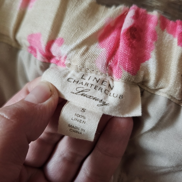 Charter Club Luxury 100% Linen Pink Floral Biege Pants - Picture 4 of 5